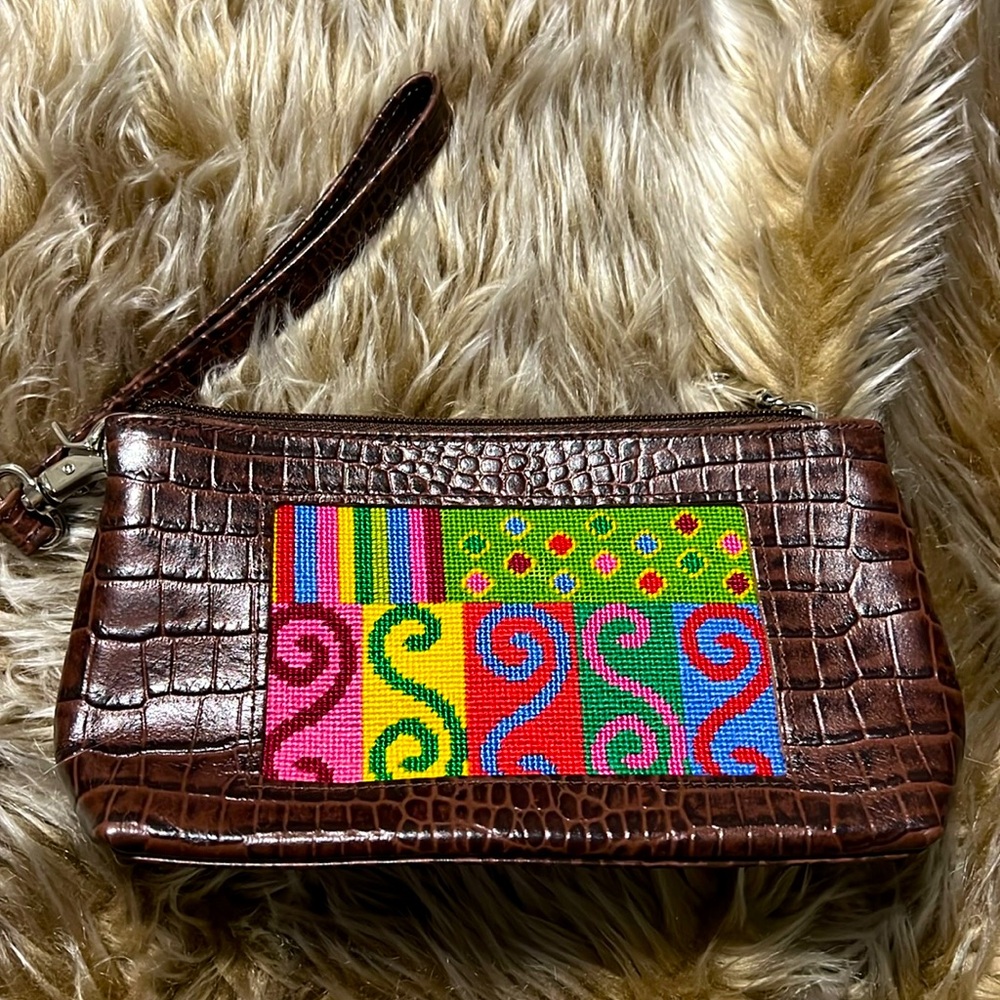 Elegant Brown Clutch with Colorful Embroidery